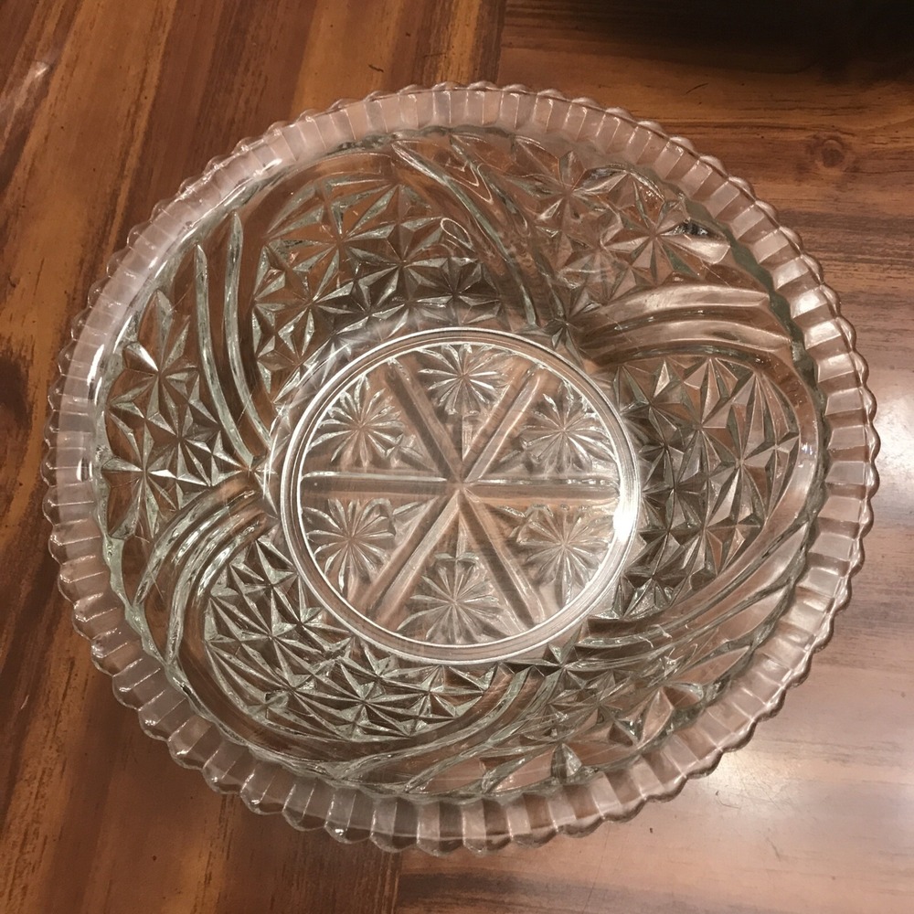 Clear Glass pressed 8 inch Serving Bowl Anchor‎ Hocking Stars & Bars